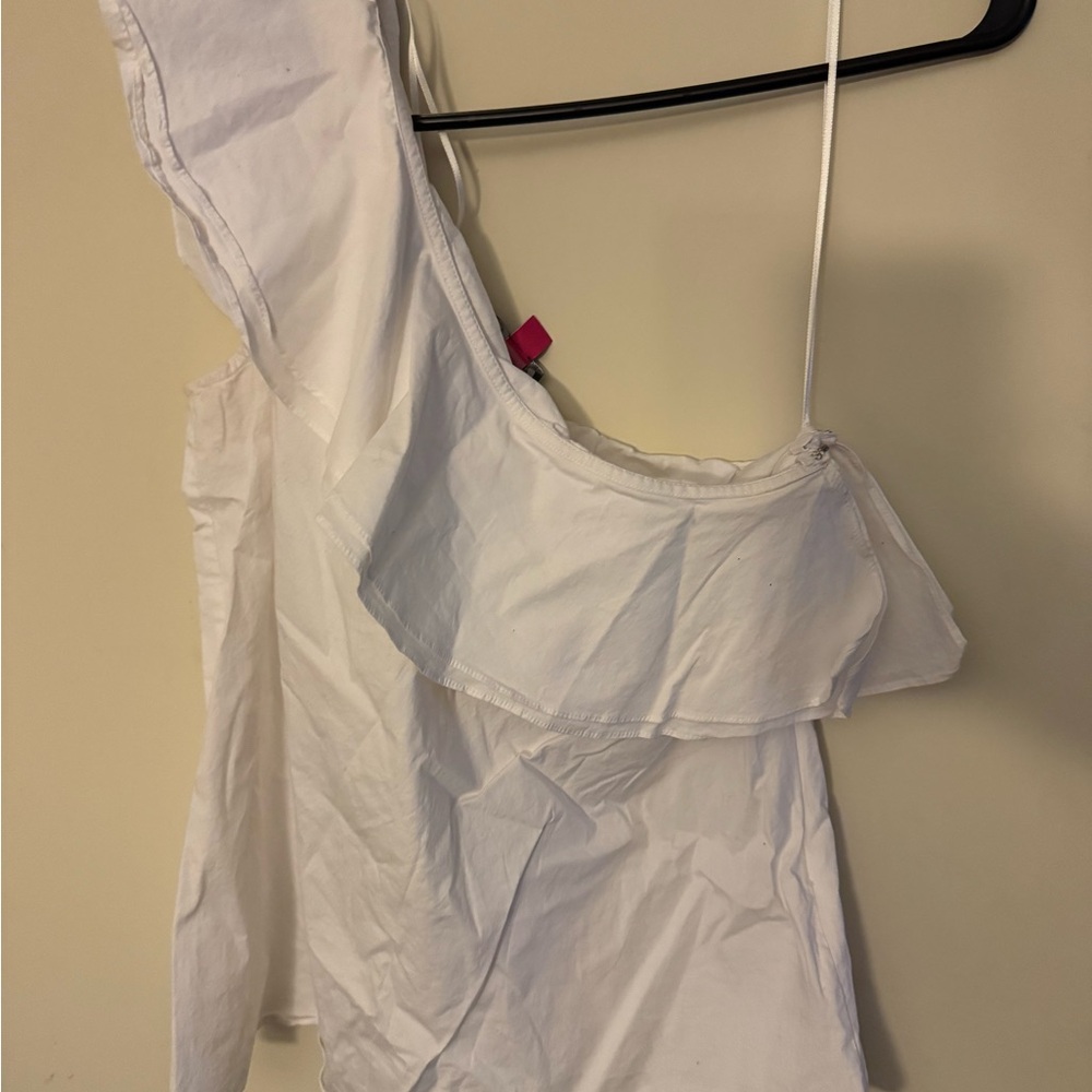 Vince Camuto White Top with Ruffle Accent